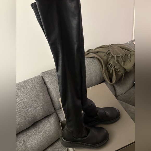 BNIB AUTHENTIC RICK OWENS BLACK LEATHER OVER THE KNEE BOOT - Picture 6 of 16